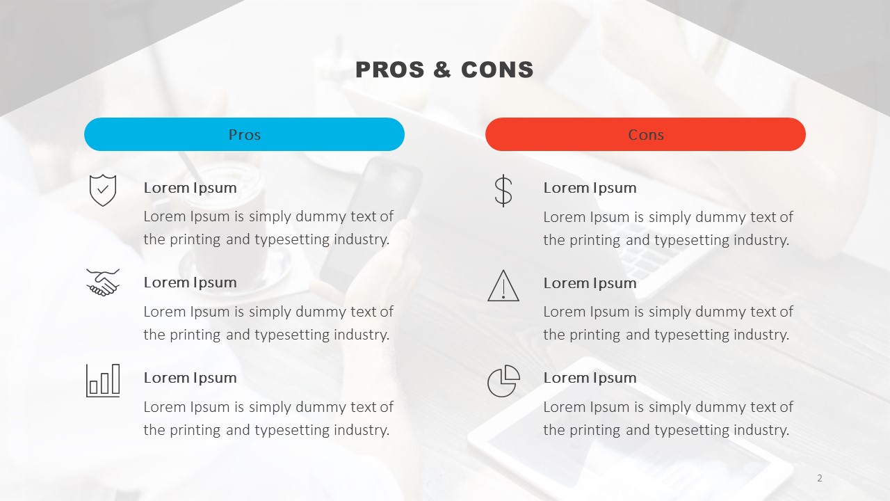 Pros Cons PowerPoint Template Slides Library